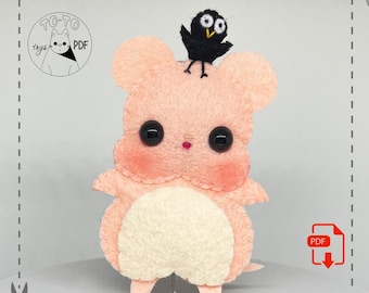 Felt pattern cute baby. Pink rat felted toy ornament. Japanese movie craft, Kawaii felt toy pattern.