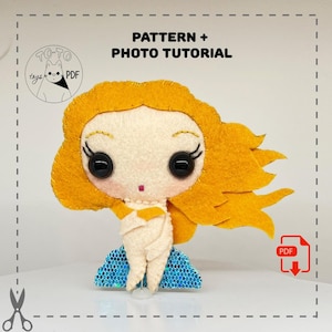 Felt art muse. Inspired by a classical painting. Mythical beauty. PDF sewing pattern