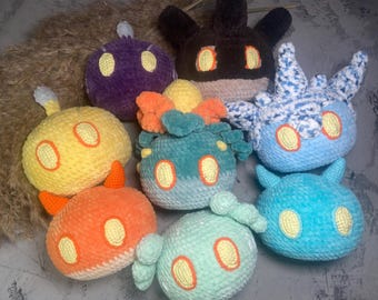 Set de 8 slimes en 1: Geo, Cryo, Dendro, Electro y Electro mutante, Anemo, Pyro e Hydro.