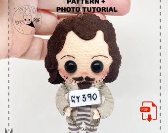 Molde para boneco de feltro de mago rebelde. Pelúcia de mago vestido de preto (PDF)