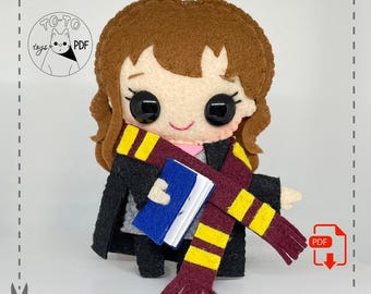 Wizard girl witch felt pattern. Gifts for readers. Felt ornaments