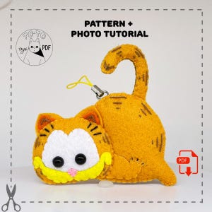 Cute orange chubby cat felt pattern. Sewing pattern gift for schoolchild, grandson, granddaughter.