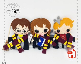 Wizards pattern set felt. Magical world decor for room. Cool keychain