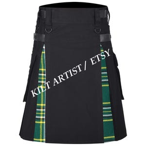 St-Patrick Tartan Hybrid Kilt- Men&#39;s Scottish Handmade  - Tartan Pleated Custom Made Utility Kilt for Men - Cargo Pockets Modern Kilt