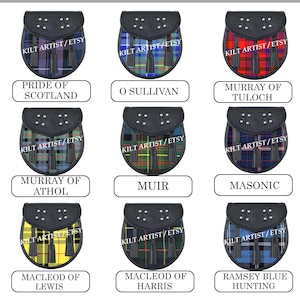 Schottischer Premium Handgefertigter Clan Individueller Semi Dress Sporran - 50 Plus Clan Tartan Auswahl - Keltischer Sporran - Kilt Sporran