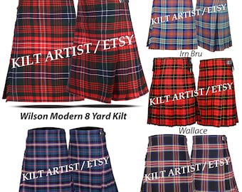 Scottish Traditional Highlander 8 Yard Tartan Kilt for Men - Made to Order - 70 Tartan Colors - Premium Handmade 16 Oz Tartan Kilt