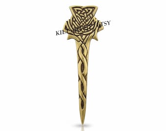 Premium Handmade Scottish Kilt pin - Thistle kilt pin - Made of Brass Antique Metal - Size 4.5 Inches - Highland Pin for Men