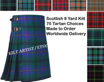 Scottish Tartan 8 Yard Kilt for Men - 16 Oz Heavy Premium Custom Highlander Kilt - 60 Colors - Made to Order