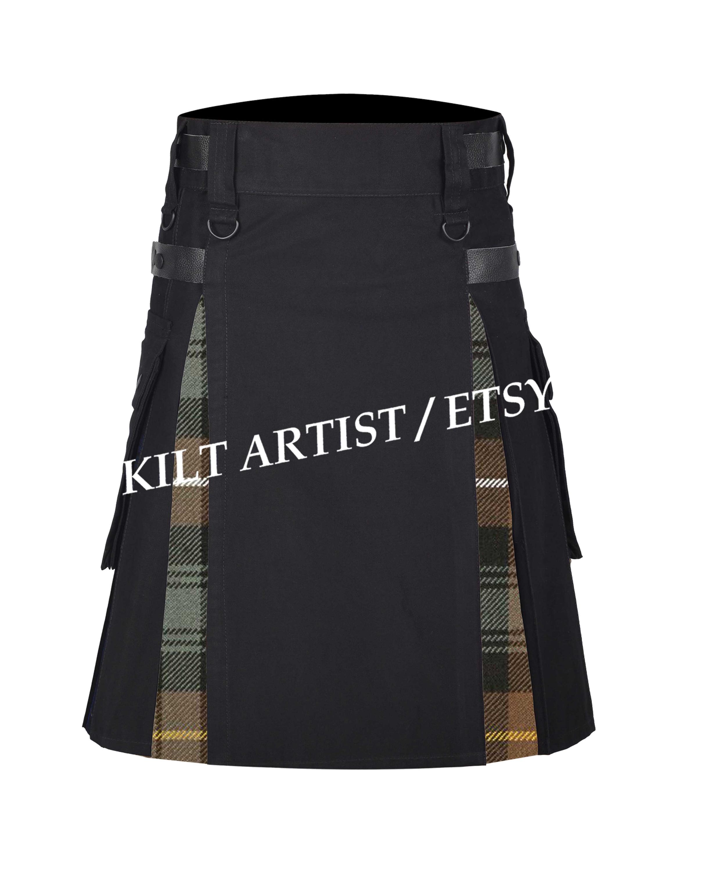 Sort Kalot Scottish Hybrid Kilt in Black Denim - Handmade Tartan Kilt - Custom ...