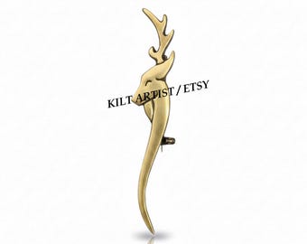 Premium Handmade Scottish Kilt pin - Stag head kilt pin - Made of Brass Antique Metal - Size 4.5 Inches - Highland Pin for Men