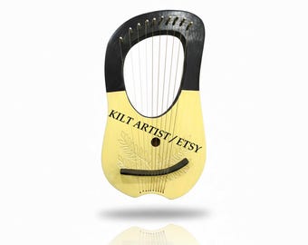 Rosewood New Irish Lyre Harp - Handmade 10 Metal String Black Harp with Free Carry Bag, Tuning Key & Extra String Set