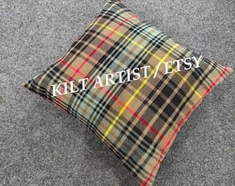 Scottish Tartan Cushion Cover - Brown, Black & Weathered Plaid Throw Pillow Wrap - Rustic Highland Home Decor - Handmade Tartan Pillowcase
