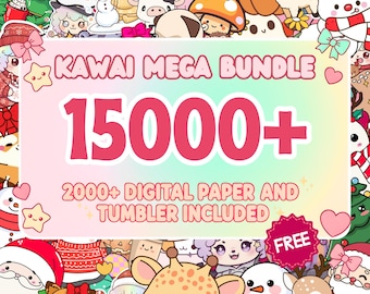 15000+ Kawaii mega bundle ,Christmas & Halloween Clipart, Digital Papers, Tumbler Wraps, Digital Download