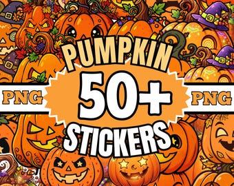Halloween Pumpkin PNG Bundle, 50+ Cute Spooky Sticker Designs for Shirts and Seasonal