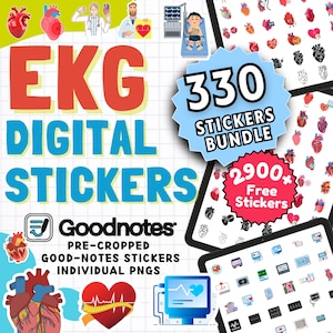 EKG and Heart Anatomy Digital Stickers for Goodnotes | 330 PNG & Pre-Cropped Files | 2900+ Bonus Medical, Aesthetic Planner Stickers Pack
