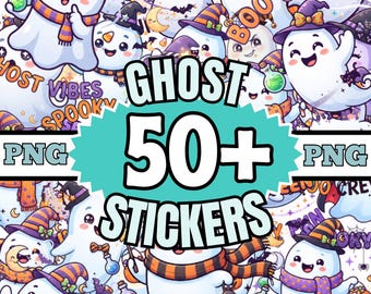 Halloween Ghost PNG Bundle, 50+ Cute Spooky Sticker Designs for Shirts and Seasonal Crafts