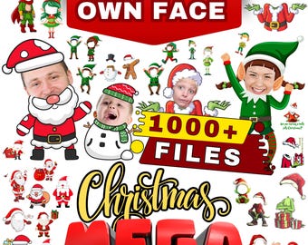 Christmas Photo Face Cutout Templates Bundle, Add Your Face, PSD PNG, Printable Digital Download