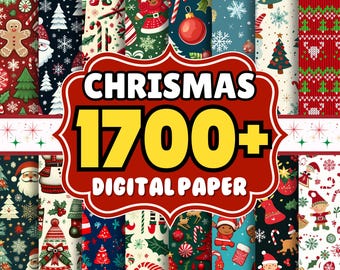 Pacchetto di carta digitale natalizia con oltre 1700 modelli senza soluzione di continuità 12x12, Babbo Natale, pupazzo di neve, pan di zenzero, scrapbooking e sublimazione, clipart con download istantaneo