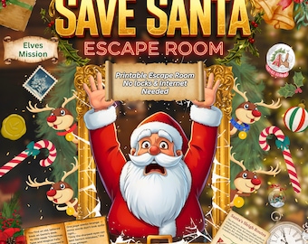 Christmas Escape Room Game – Save Santa DIY Kit | At-Home Print and Play | For Kids, Family & Classroom Parties | Instant Download Printable