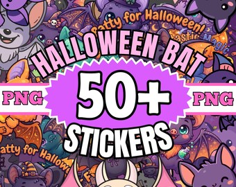 Halloween Bat PNG Bundle, 50+ Cute Spooky Sticker Designs for Pillows and Seasonal Crafts