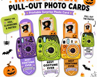 Halloween Pull-Out Photo Card Printable, Camera Template Bundle, Costume Memory Craft for Kids