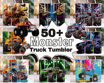 Monster Truck Tumbler Bundle – 50+ Bold 20oz Sublimation PNG Wraps | Kids Birthday Cup Wraps | Colorful Off-Road Designs for DIY Gifts