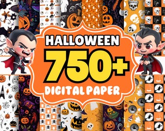 Halloween Digital Paper Bundle – 750+ Patterns, Printable Halloween Scrapbook Paper Pack, Instant Download for Crafts, Sublimation & Design