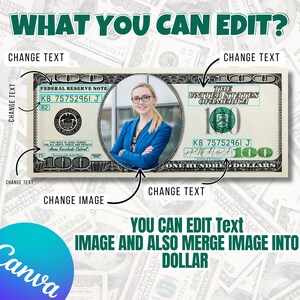 Custom Money File Custom 100 Dollar Bill Canva Template | Editable Money Template | Add ...