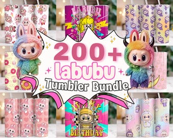 200+ Labubu Tumbler Wrap Bundle, 20oz Skinny Tumbler Sublimation PNG, Cartoon Monster Pastel Rainbow Superhero Birthday, Digital Download