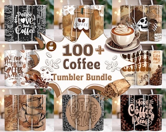 100+ Coffee Tumbler Wraps Bundle | 20oz Skinny Tumbler PNG | Funny Coffee Quotes, Caffeine Designs, Sublimation Wraps for Coffee Lovers