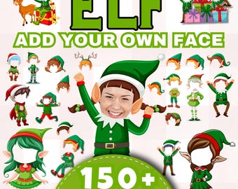 Elf Photo Templates, Add Your Face, 150+ Designs, Christmas PNG PSD PDF, Digital Download