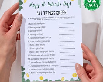 All Things Green St. Patrick's Day Game | Fun Irish Trivia & Word Challenge | St. Paddy's Party Game | Kids and Adults Printable Activity