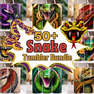 Snake Tumbler PNG Bundle | 50+ Venomous & Fantasy Snake Designs | Digital Wraps for 20oz Sublimation Tumblers | Reptile Lover Gift Art