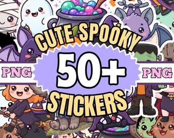 Halloween Clipart Bundle, 50+ Kawaii PNG Characters for Apparel, Stickers and Party Crafts