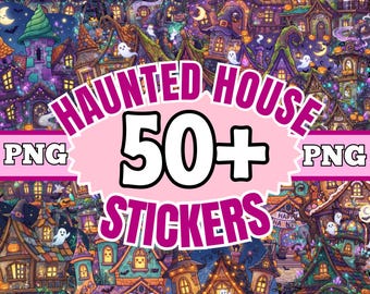 Halloween Haunted House PNG Bundle, 50+ Cute Spooky Sticker Designs for Pillows and Crafts