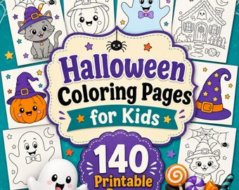 Halloween Coloring Pages for Kids, 140 Printable Activities with Cute Ghosts, Pumpkins and Witches