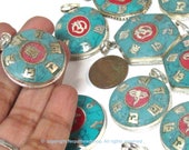 Tibetan pendants - 4 assorted variety bulk lot ethnic Nepal Tibetan Buddha eye Om kalachakra mantra pendants turquoise coral inlay - PM056B