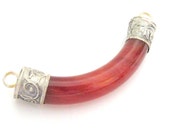 Medium Crescent moon shape Tibetan carnelian agate curve bar pendant - 1 pendant - SP026H