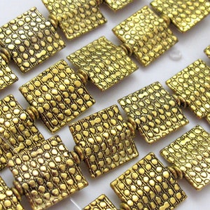 6 beads - Golden tone brass oblong square  shape animal print design beads  - BD188