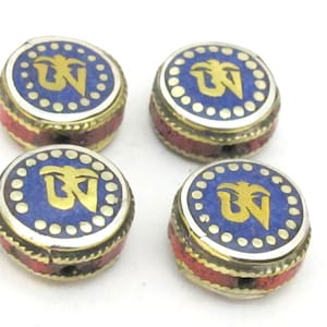 2 BEADS - Tibetan Om inscribed reversible bead with lapis  inlay from Nepal- BD840s