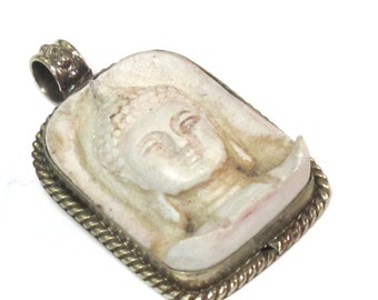 1 Pendant - Tibetan buddha pendant white cream color Buddha pendant antiqued finish - Nepal Tibetan pendants  - PS001A