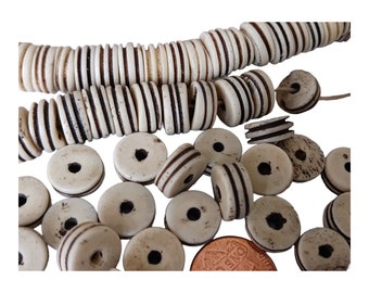 10 cuentas - Pequeñas cuentas antiguas de caracola natural étnica Naga, con forma de disco ranurado, de 11-12 mm de ancho x 5-6 mm de tamaño - CH072A
