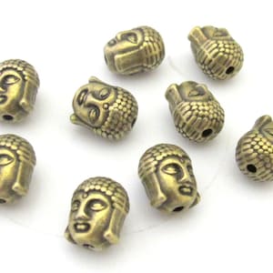 4 Beads-Reversible brass tone plated Tibetan Buddha bead  - BD415A