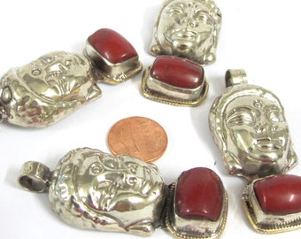 1 pendant - Special sale  Beautiful Buddha head pendant with  gemstone inlay Tibetan Nepal Buddha pendant jewelry making  - PM532F