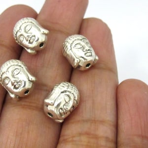 4 Beads -Beautiful reversible silver tone plated Tibetan Buddha bead  - BD890