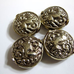 1 Bead - Large size Tibetan antiqued silver color finish repousse rabbit  design focal bead -  BD448