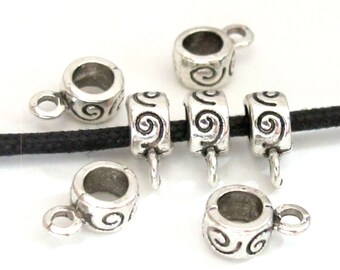 10 Spiral design silver tone plated connector bail beads 7 mm x 12 mm - BD586