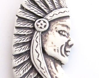 1 Pendant - Large Native Indian chief resin pendant - PB085