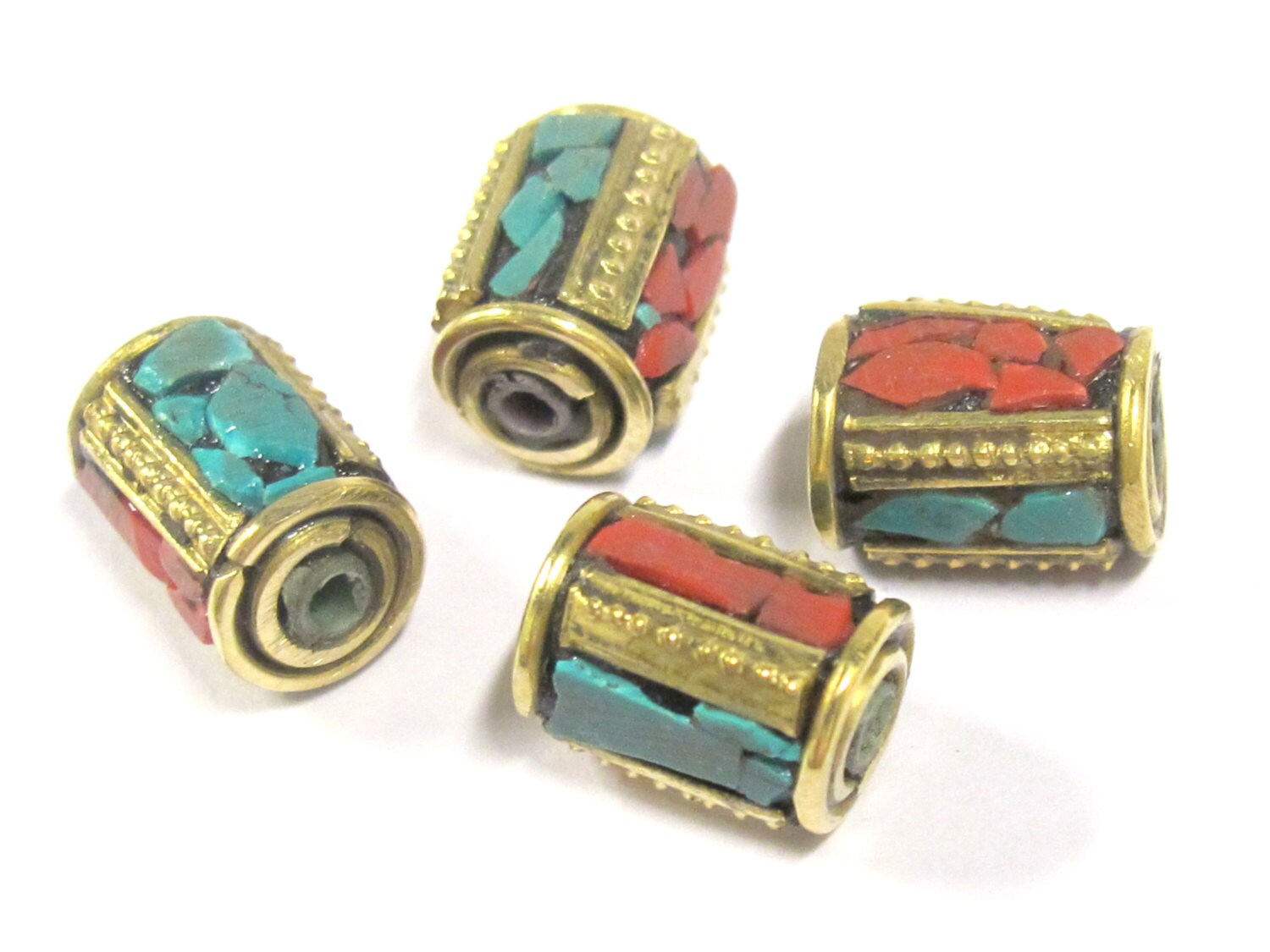 10 handmade Tibetan prayer beads nepal brass beads with turquoise inlay 10 handmade Tibetan prayer beads nepal brass beads with turquoise inlay