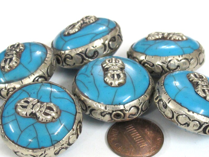 10 Beads BD524Dw-lot Wholesale bulk lot reversible large size Tibetan blue color crackle resin dorje vajra symbol beads